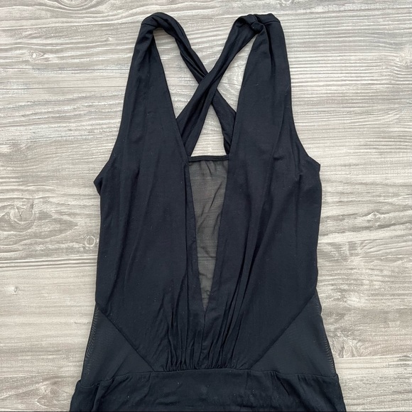 ASOS Black Mesh Insert Cross Back Bodycon Dress - Picture 2 of 3